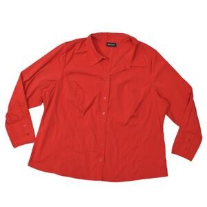 Lane Bryant Red Button-Up Top Plus Size 18/20 Polyester Long Sleeve Solid
